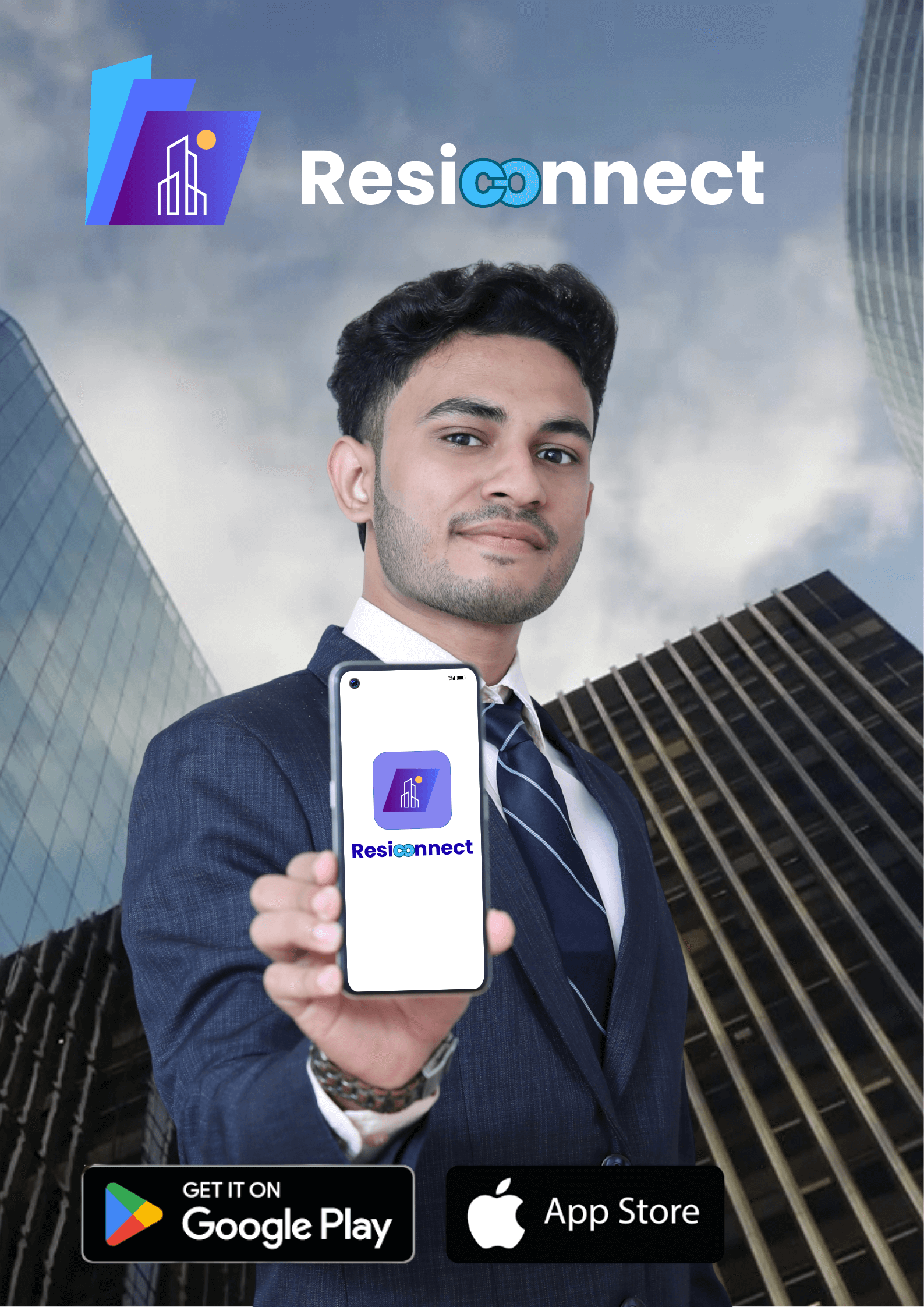 Tarunbhai showcasing the ResiConnect app